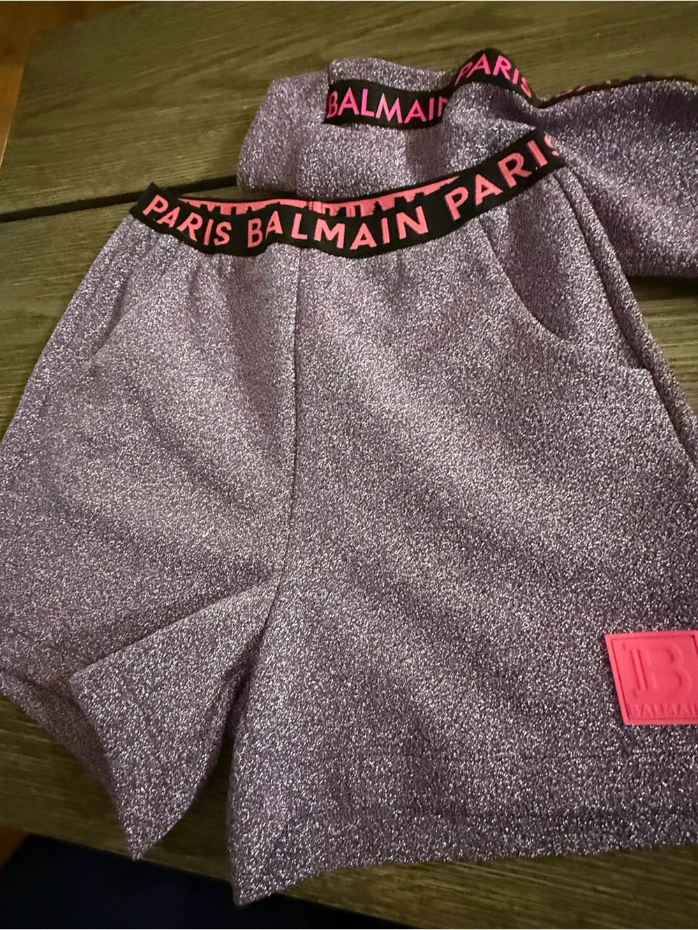 Balmain Purple Glitter Zip Hoodie and Shorts Set